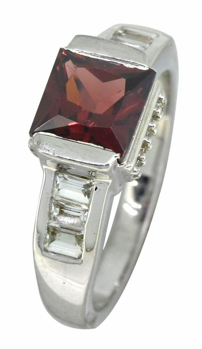 925 Sterling Silver Natural Red Garnet Princess Cut Promise Ring - YoTreasure