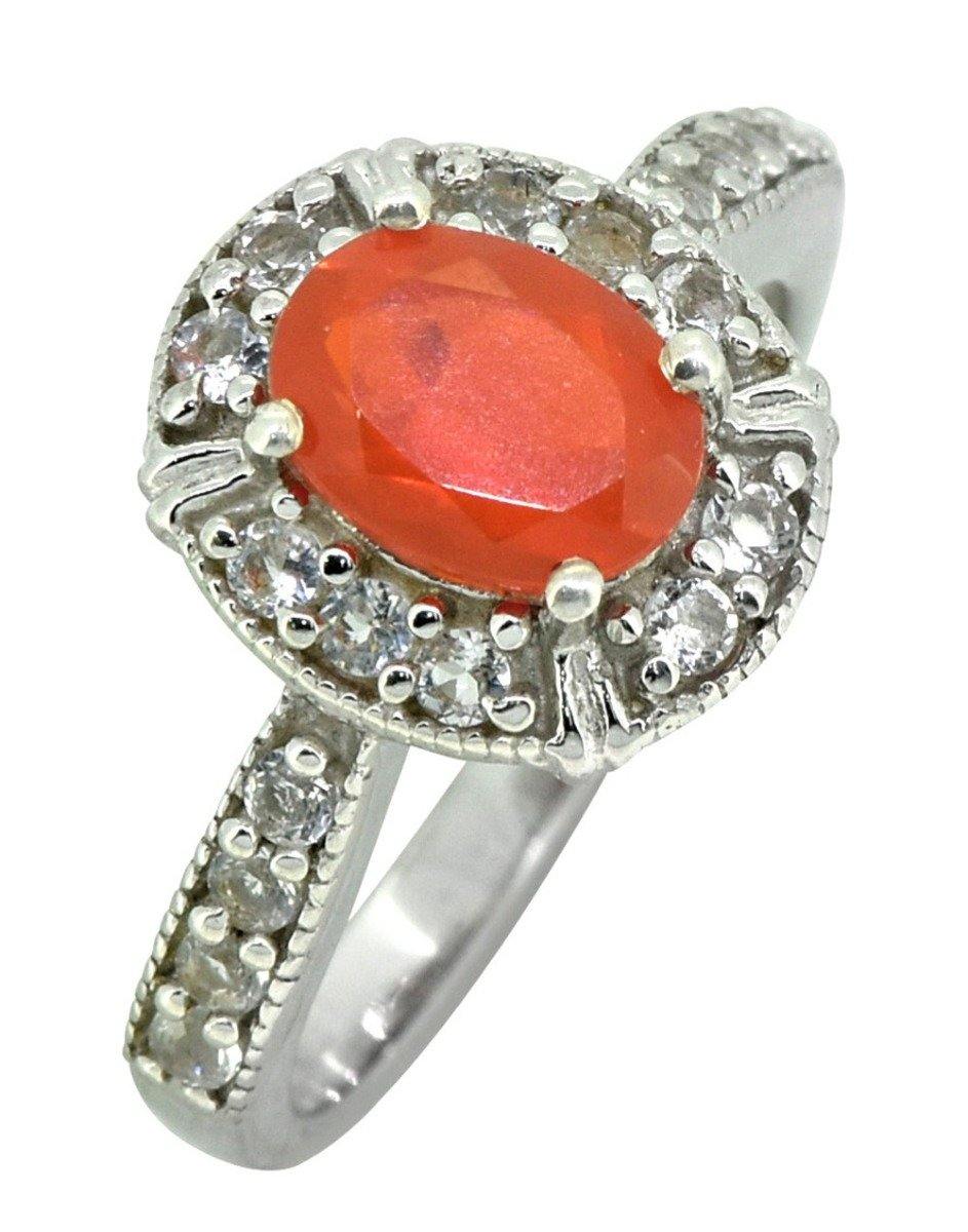 Red Opal White Topaz Solid 925 Sterling Silver Ring Jewelry - YoTreasure