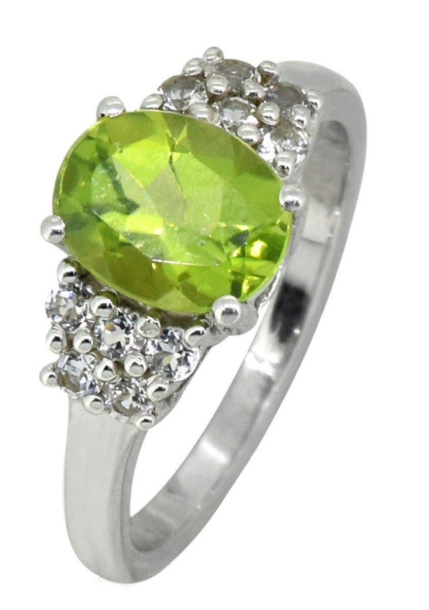 Natural Green Peridot White Topaz Solid 925 Sterling Silver Designer Ring Jewelry - YoTreasure