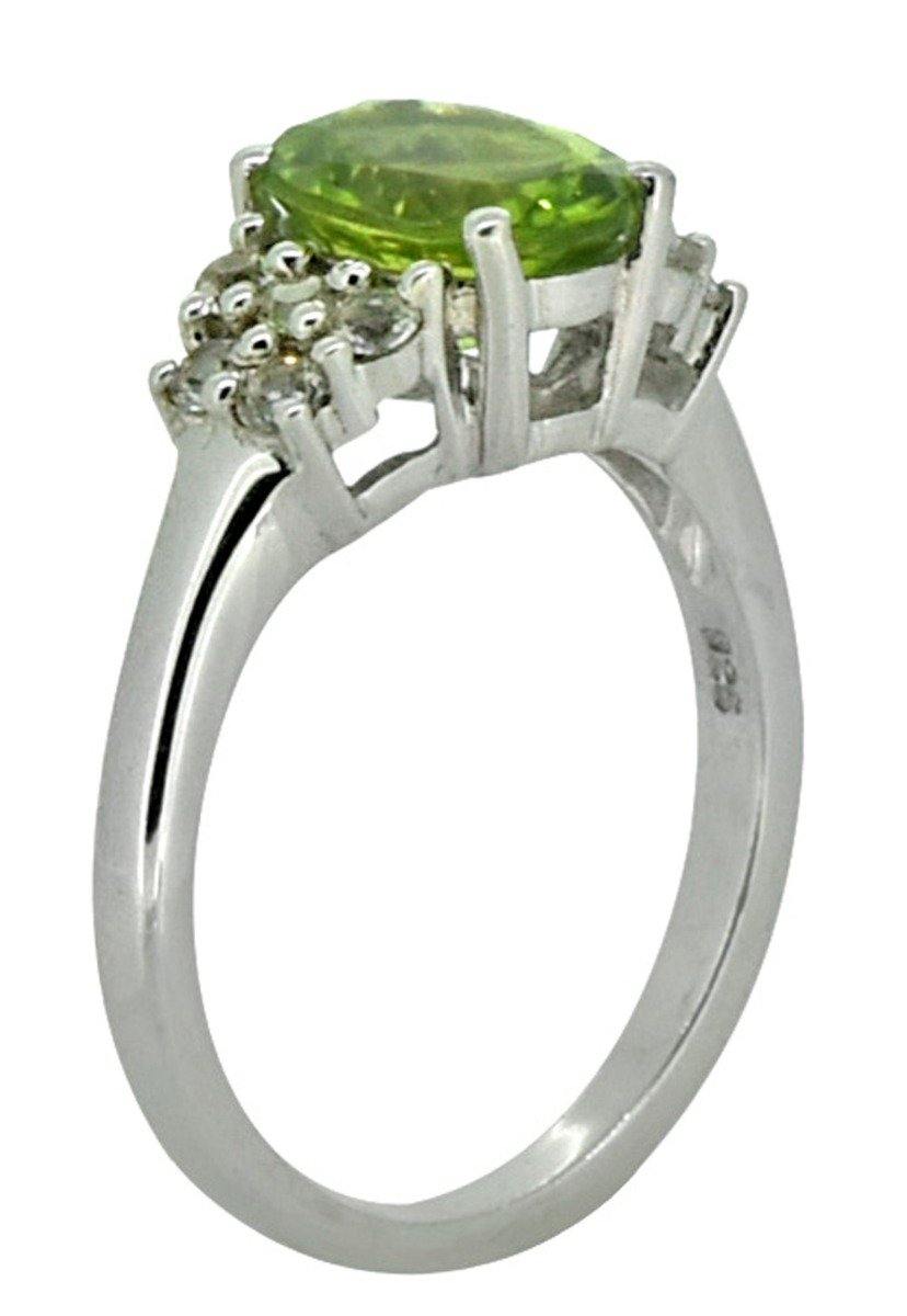 Natural Green Peridot White Topaz Solid 925 Sterling Silver Designer Ring Jewelry - YoTreasure