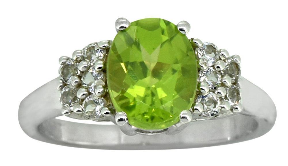 Natural Green Peridot White Topaz Solid 925 Sterling Silver Designer Ring Jewelry - YoTreasure