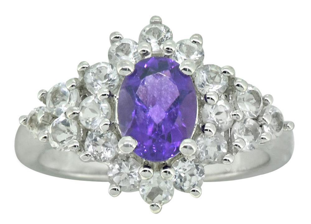 Purple Amethyst White Topaz 925 Sterling Silver Designer Cluster Ring Jewelry - YoTreasure