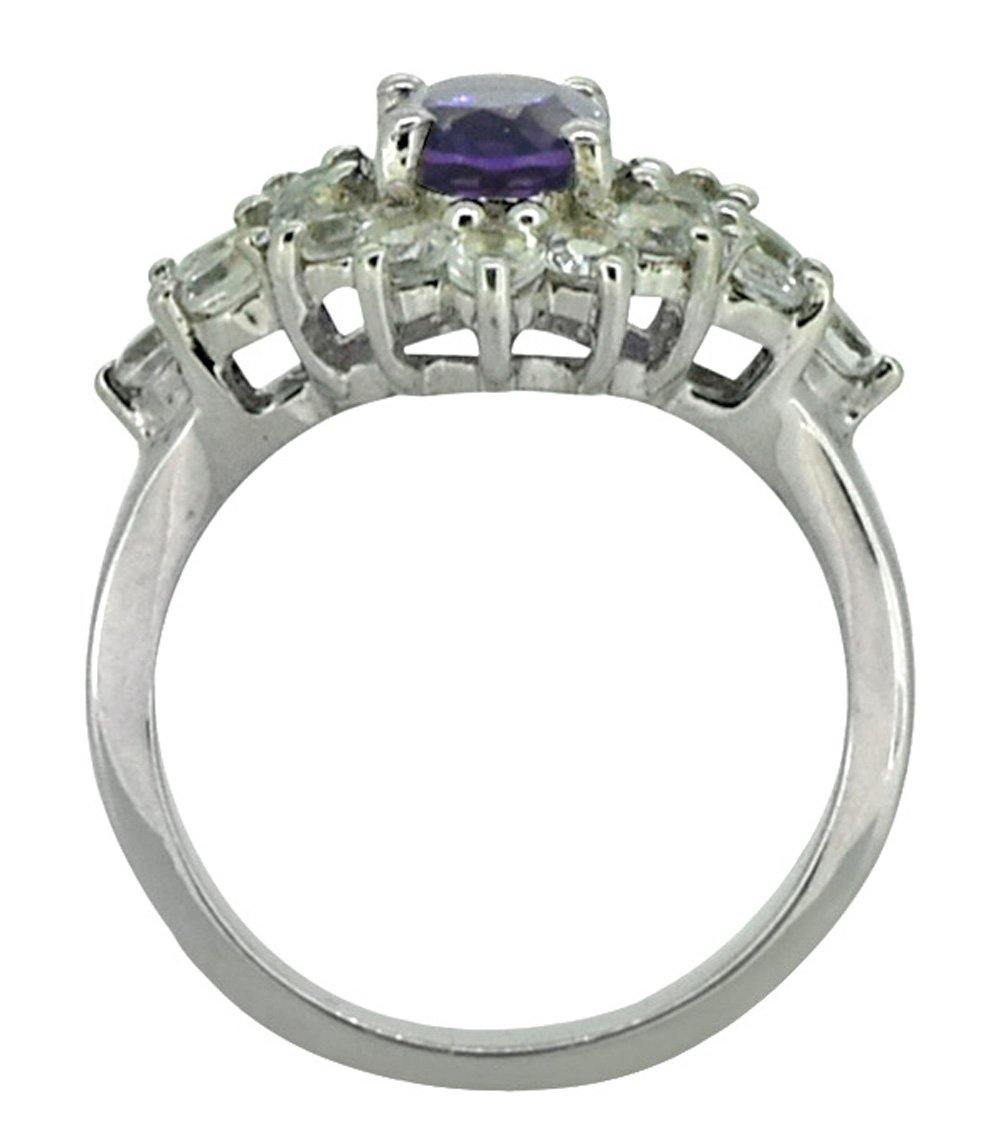 Purple Amethyst White Topaz 925 Sterling Silver Designer Cluster Ring Jewelry - YoTreasure