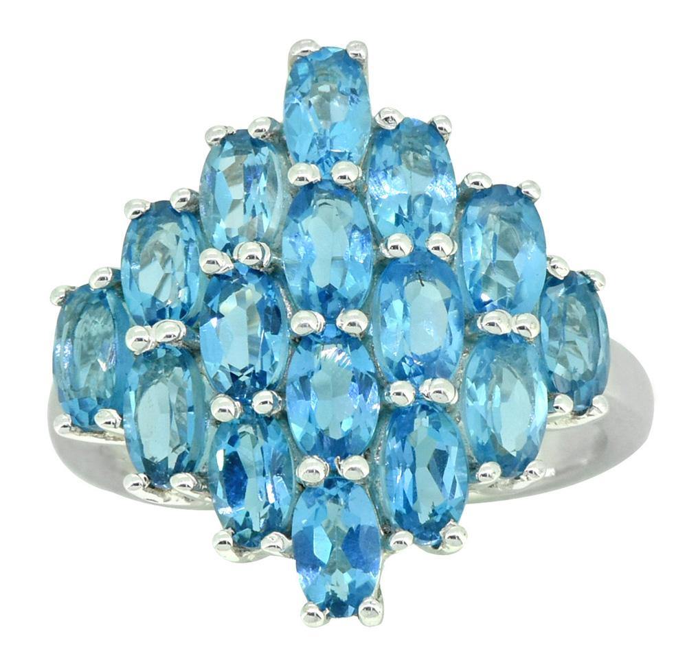 Swiss Blue Topaz Solid 925 Sterling Silver Cluster Ring Jewelry - YoTreasure