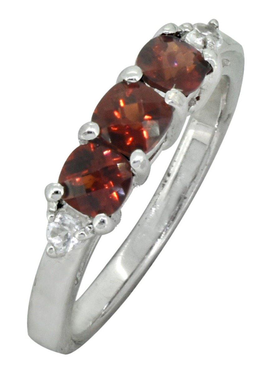 Natural Red Garnet White Topaz 925 Sterling Silver Gemstone Ring - YoTreasure