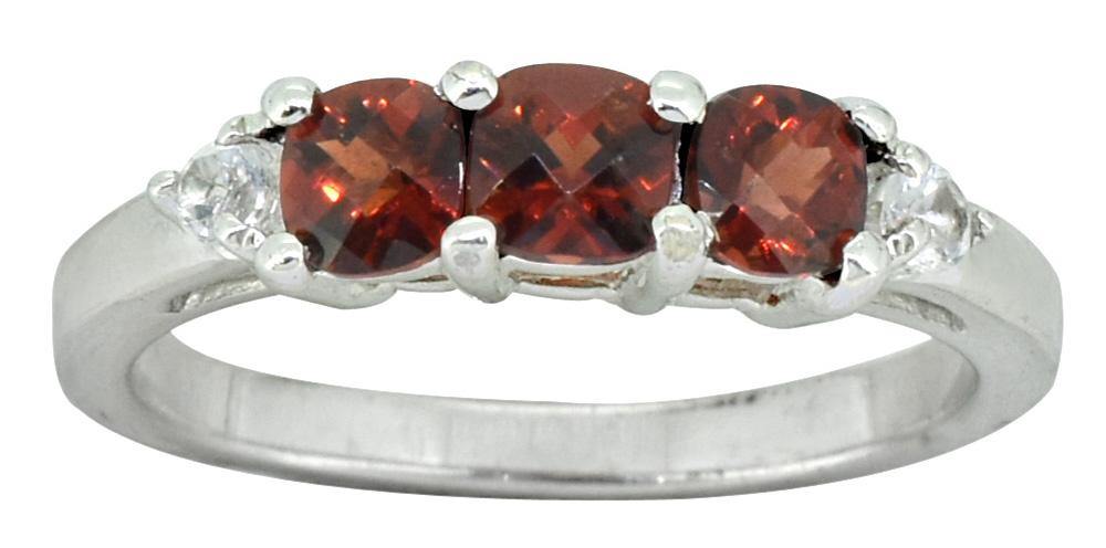 Natural Red Garnet White Topaz 925 Sterling Silver Gemstone Ring - YoTreasure