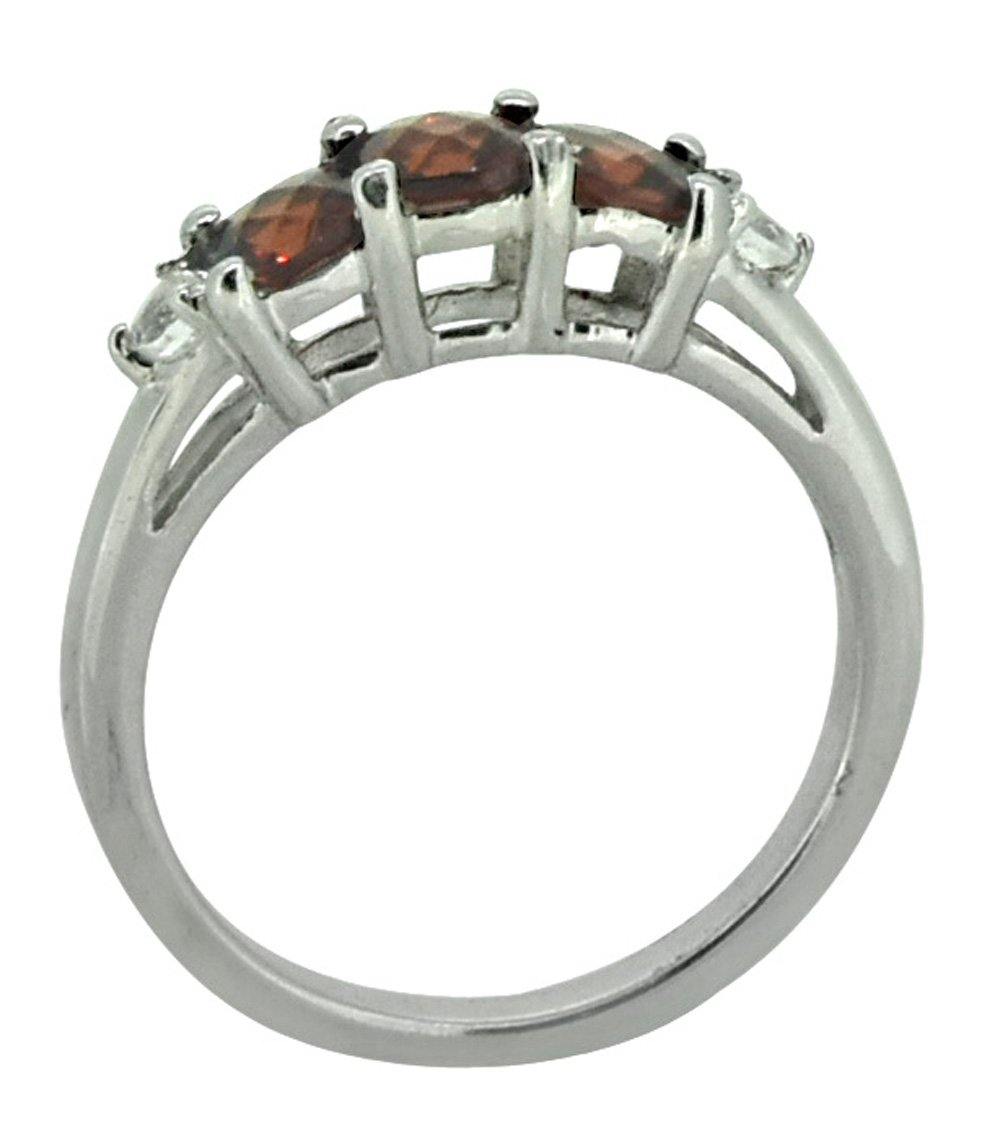 Natural Red Garnet White Topaz 925 Sterling Silver Gemstone Ring - YoTreasure