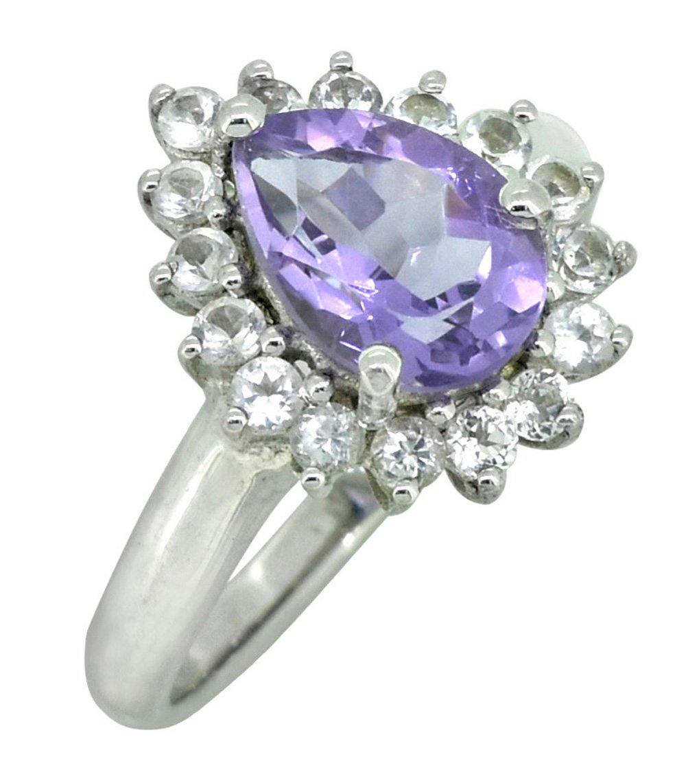 Purple Amethyst White Topaz Solid 925 Sterling Silver Cluster Ring Jewelry - YoTreasure