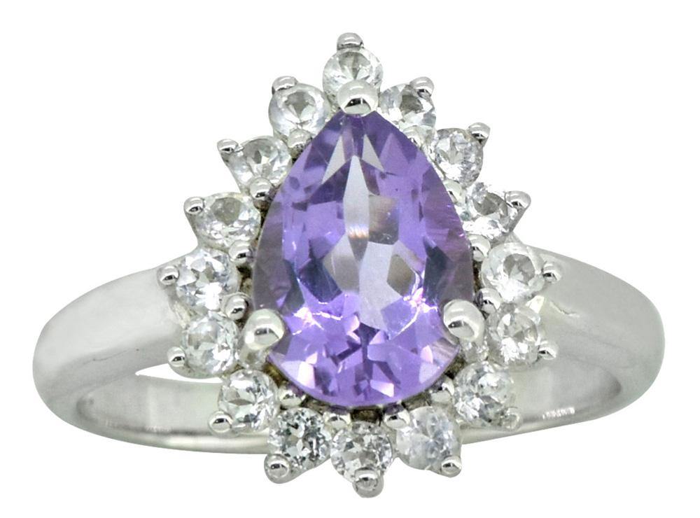 Purple Amethyst White Topaz Solid 925 Sterling Silver Cluster Ring Jewelry - YoTreasure