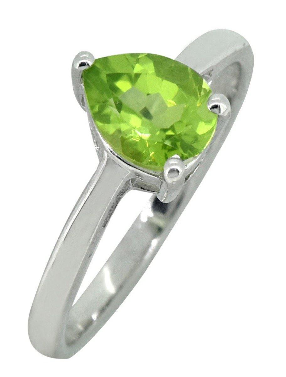 Solid 925 Sterling Silver Natural Green Peridot Teardrop Ring - YoTreasure