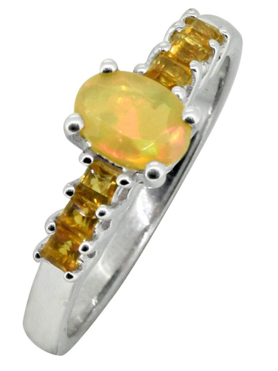 Natural Ethiopian Opal Citrine 925 Sterling Silver Designer Ring - YoTreasure