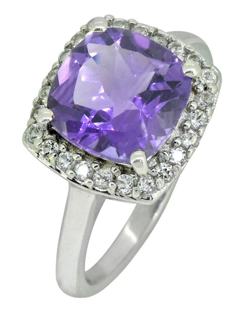 Natural Purple Amethyst White Topaz Solid 925 Sterling Silver Ring Jewelry - YoTreasure
