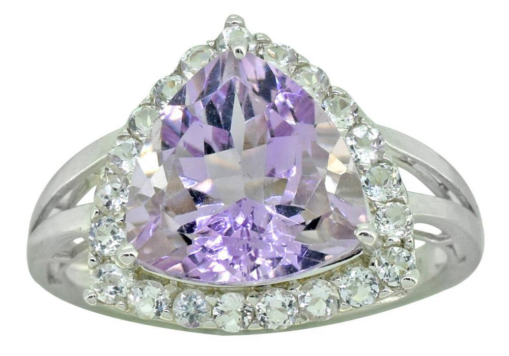 Natural Pink Amethyst White Topaz Solid 925 Sterling Silver Ring Jewelry - YoTreasure